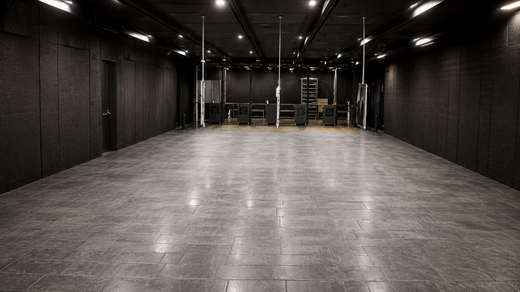 Completed indoor shooting range with five firing booths